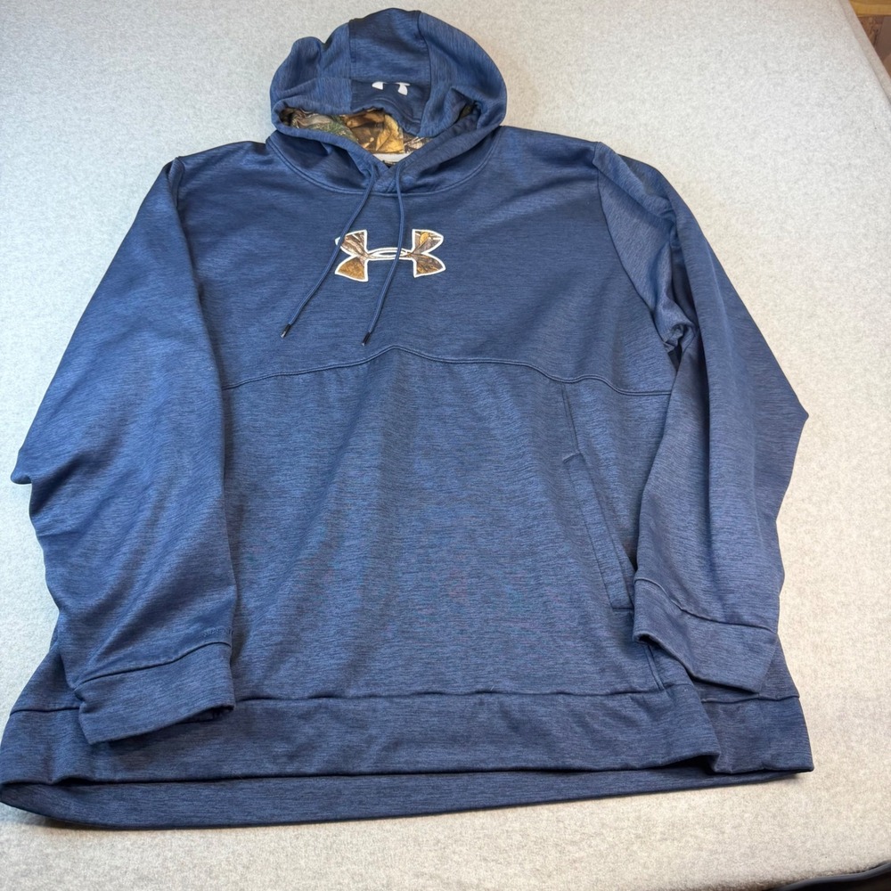 Under Armour Storm Hoodie Mens 3XL Blue Camo Logo Fleece Sweatshirt Loose Fit